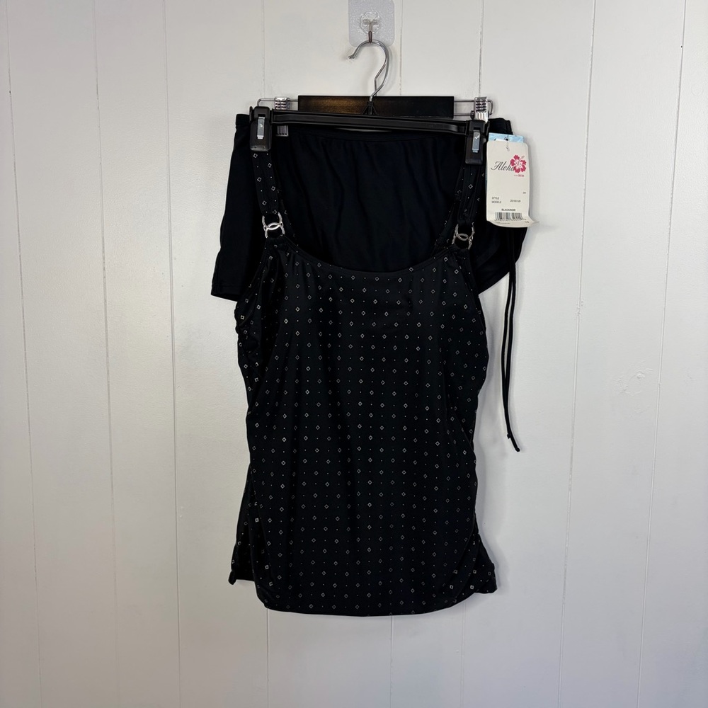 Krista Ruched Tankini Swim Top Aloha Skirt Bikini Bottom Black size Large 10